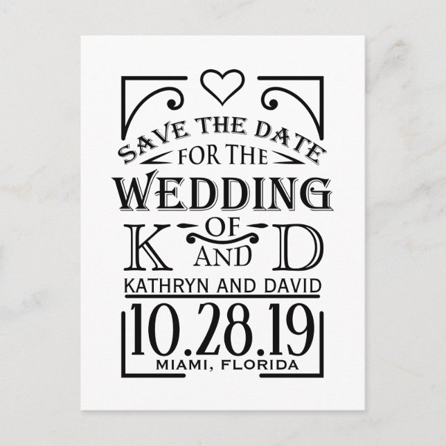 Save the Date design with creative lettering. Announcement Postcard (Front)