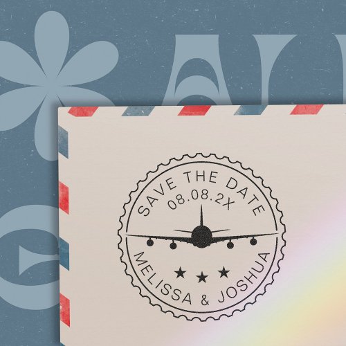 Save the Date Destination Airplane Travel Wedding Self_inking Stamp