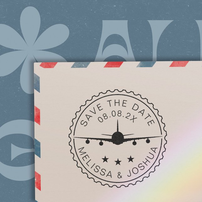 Save the Date Destination Airplane Travel Wedding Self-inking Stamp (Creator Uploaded)