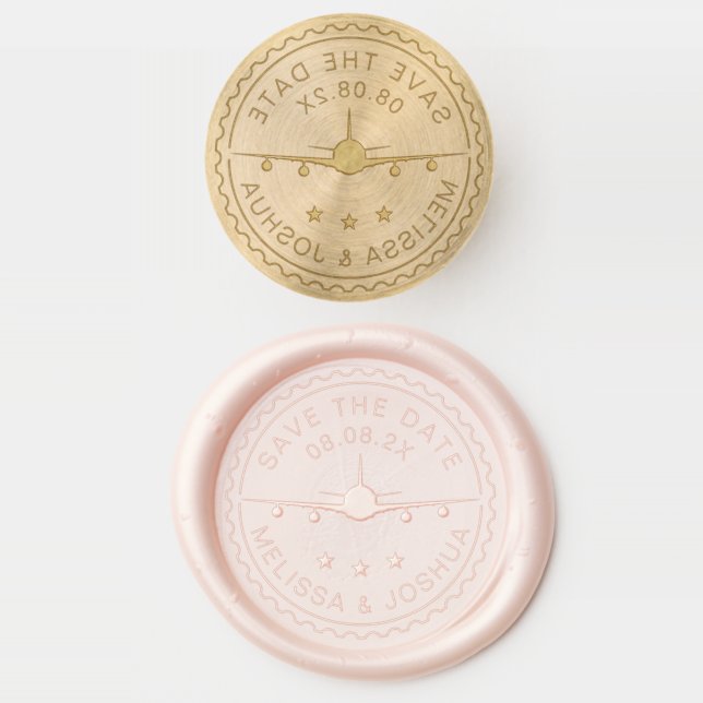 Save the Date Destination Airplane Travel Wedding Wax Seal Stamp (Stamped)