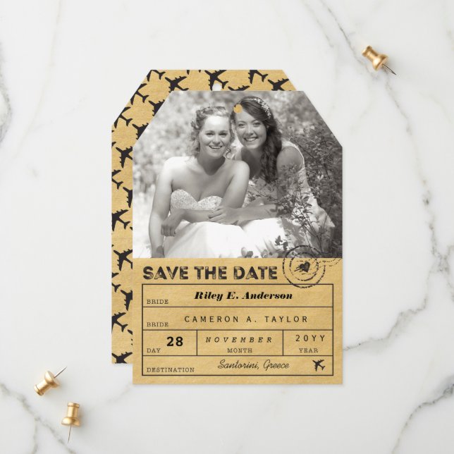 Save The Date Destination Luggage Tag Photo Card (Front/Back In Situ)
