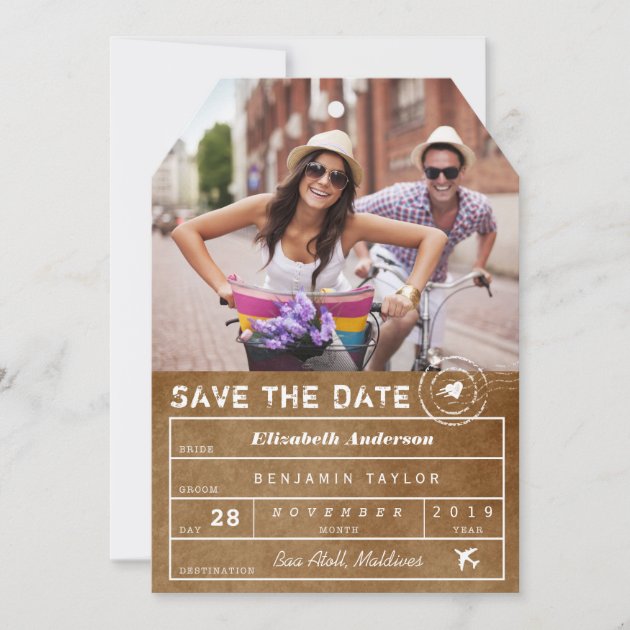 Save The Date Destination Luggage Tag Photo Card