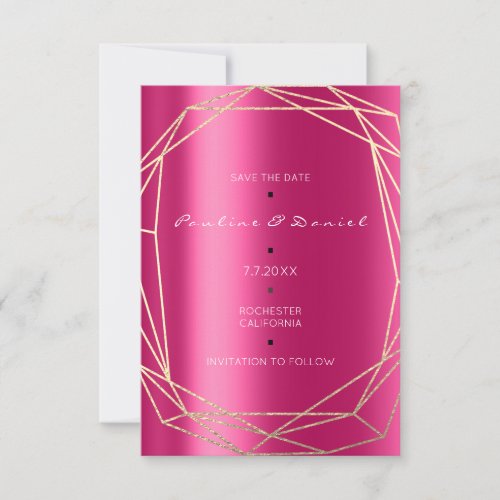 Save The Date Diamond Gold Fuchsia Black Monogram