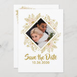 Save the Date Diamond Gold Line Art Floral Invitation