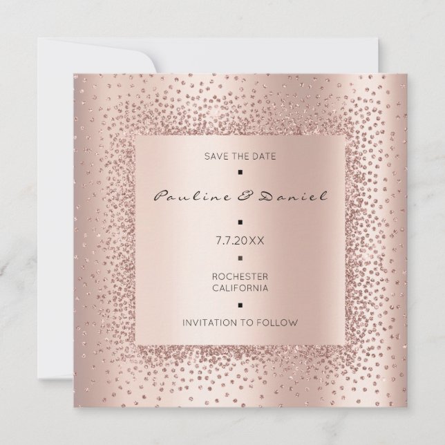 Save The Date Diamond Rose Gold Crystals Monogram (Front)