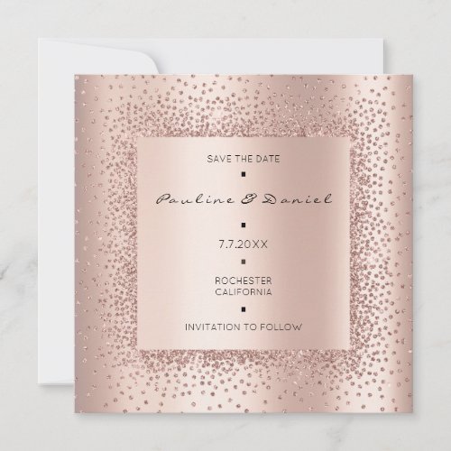 Save The Date Diamond Rose Gold Crystals Monogram