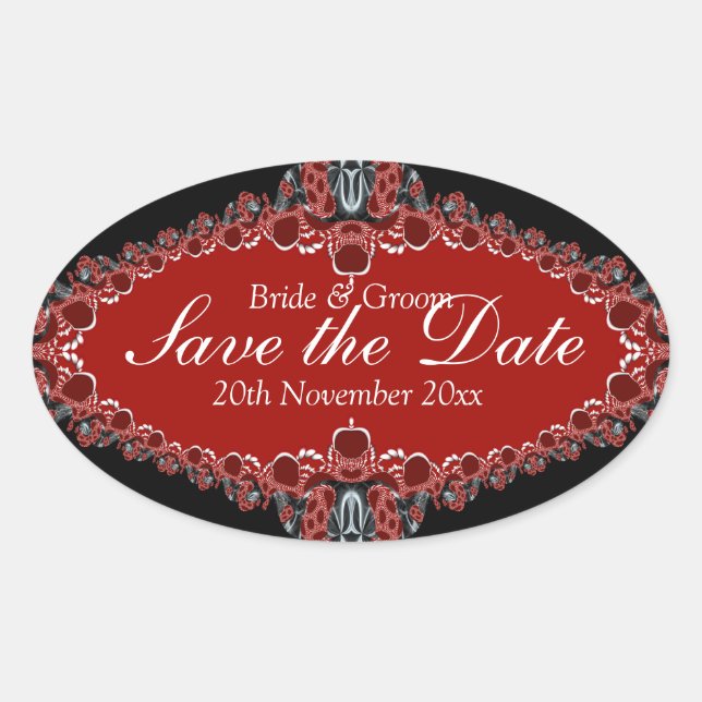 Save the Date digital lace Wedding Oval Sticker (Front)