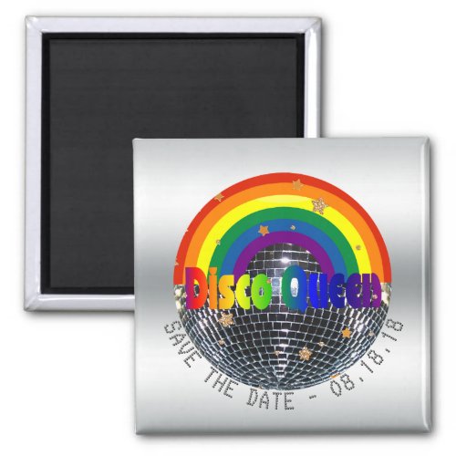 Save the Date Disco Queen Retro Rainbow Party Magnet