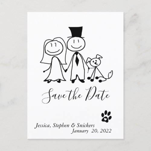 Save the Date Dog Lover Doodle Figures  Announcement Postcard