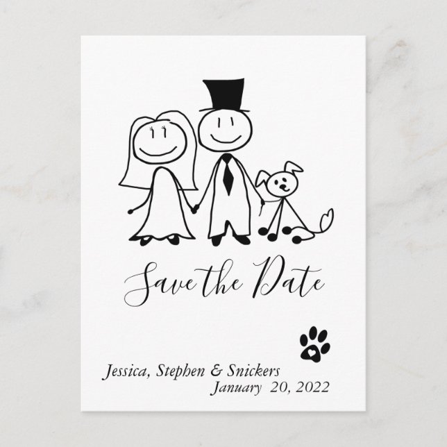 Save the Date Dog Lover Doodle Figures  Announcement Postcard (Front)