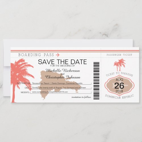 Save the Date Dominican Republic Boarding Pass