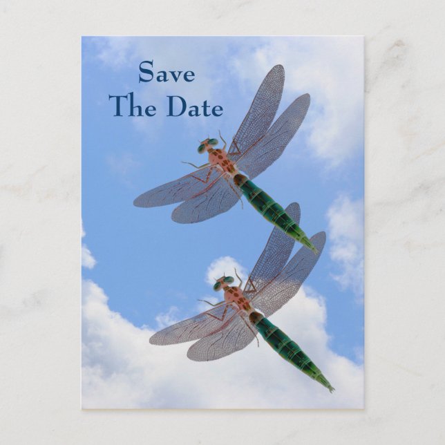 Save The Date Dragonflies Blue Sky Nature Postcard (Front)