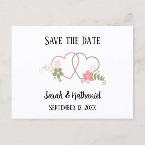 Save the Date Dual Hearts Bride  Groom Names Date Postcard