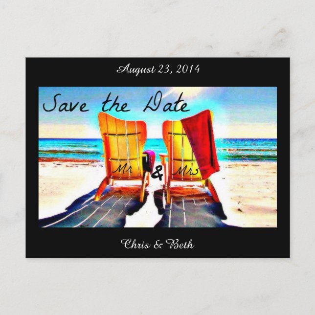 Save the Date Duo Beach Chairs Announcement Postcard (Front)