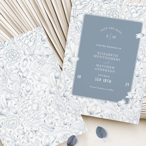 Save The Date Dusty Blue Elegance Tulips Invitation