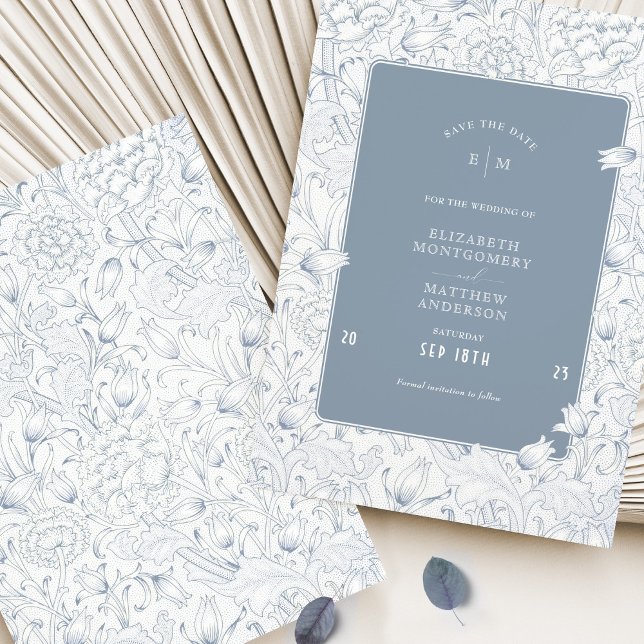 Save The Date Dusty Blue Elegance Tulips Invitation (Creator Uploaded)