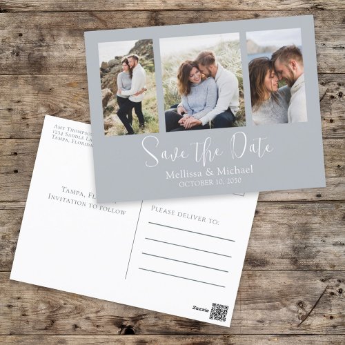 Save the Date Dusty Blue Elegant Wedding Photo  Postcard