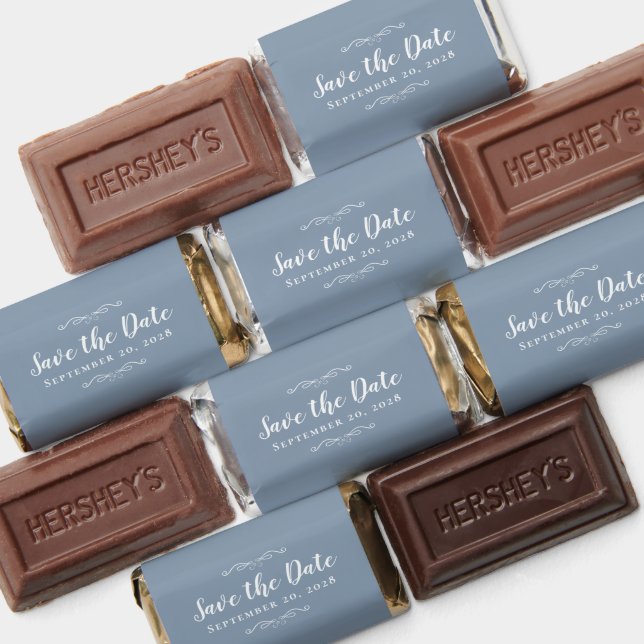 Save The Date Dusty Blue Wedding Engagement        Hershey's Miniatures (Assorted)