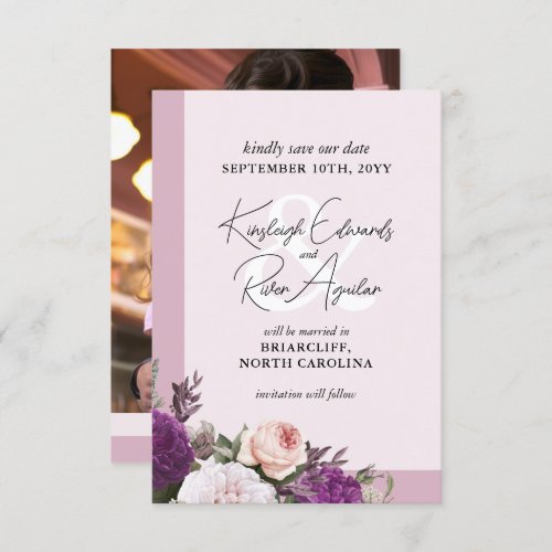 Save The Date Dusty Mauve  Vintage Floral Card