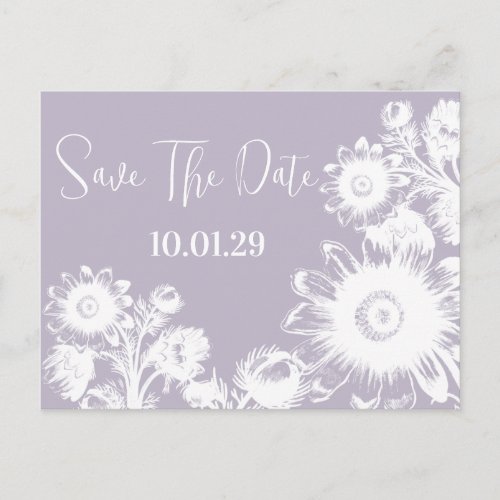 Save The Date Dusty Periwinkle Vintage Wildflower Announcement Postcard
