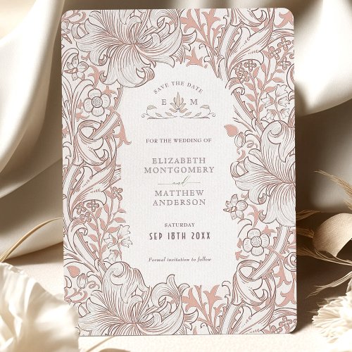 Save the Date Dusty Rose Golden Lily Morris Invitation