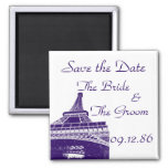 Save The Date Eiffel Tower In Purple Magnet at Zazzle