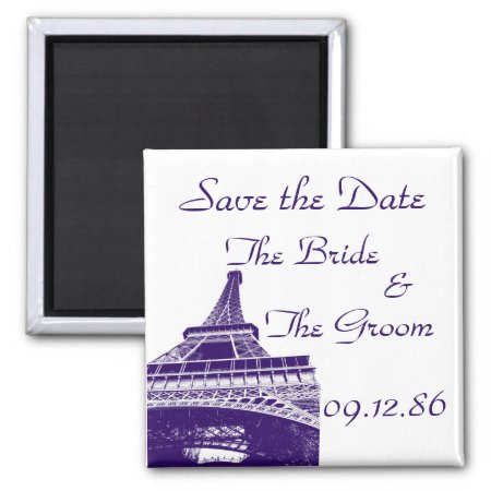 Save The Date Eiffel Tower In Purple Magnet