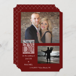 Save the Date Elegant 2-Photo Burgundy Red Wedding