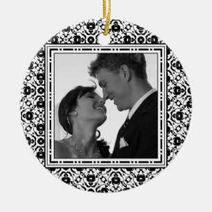 Save-the-Date Elegant Black and White Ceramic Ornament