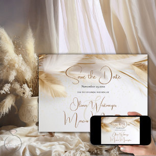 Save the Date Elegant Bohemian Gold Pampas Invitation
