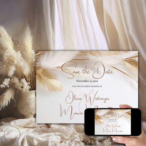 Save the Date  Elegant Bohemian Gold Pampas Invitation