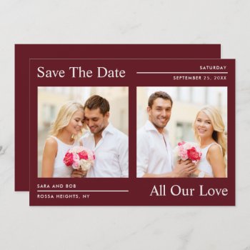 Save The Date Elegant Burgundy And White Card by girlygirlgraphics at Zazzle