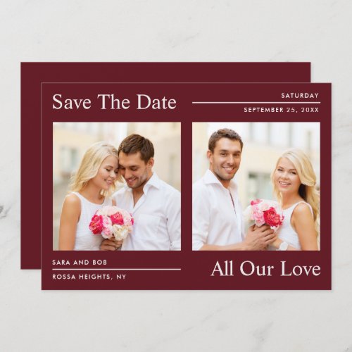 Save The Date Elegant Burgundy and White Card