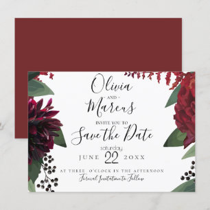 SAVE THE DATE   Elegant Burgundy Marsala Floral Invitation