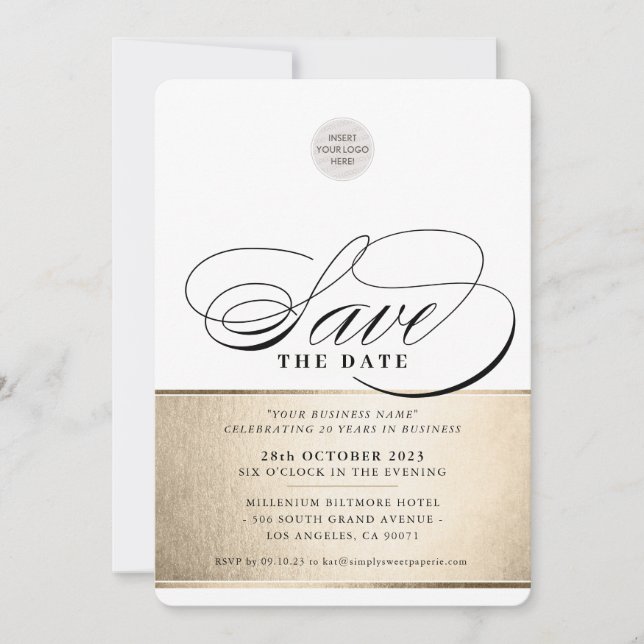 SAVE THE DATE elegant business black gold Invitation (Front)