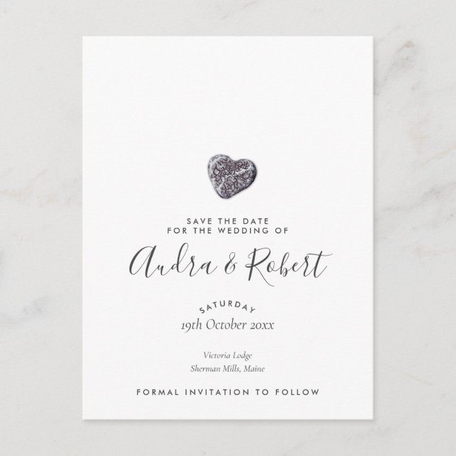 Save the Date Elegant Chic Cute Pebble Heart Postcard (Front)