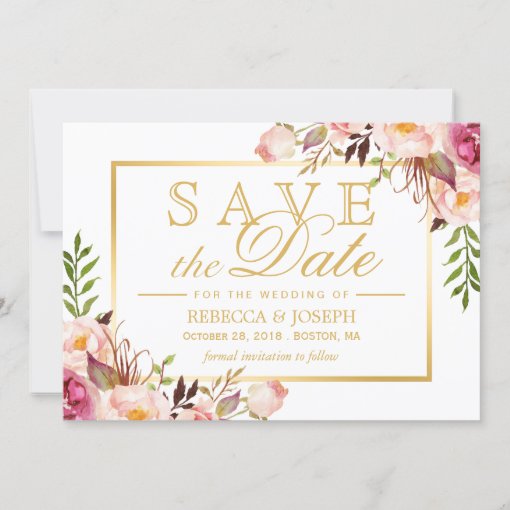 Save the Date Elegant Chic Pink Floral Gold Frame | Zazzle