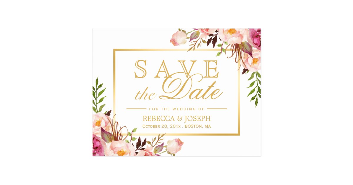 save_the_date_elegant_chic_pink_floral_gold_frame_postcard r0bf77f55170942d2bab590bbb126ff55_vgbaq_8byvr_630