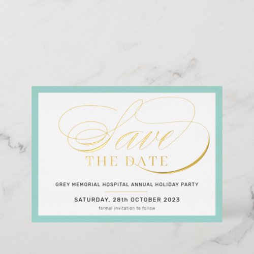 SAVE THE DATE elegant fancy script mint green gold Foil Invitation