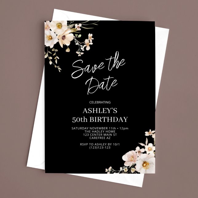 Save the Date Elegant Floral 50th Birthday Invitation (Creator Uploaded)