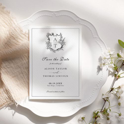 Save The Date Elegant Floral Crest Card