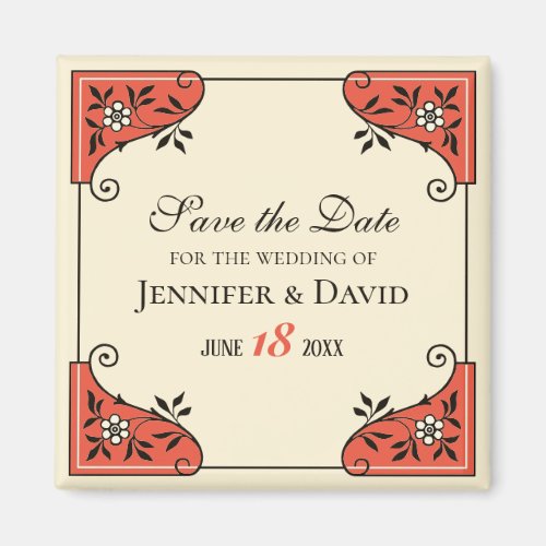 Save the date Elegant floral frame Vintage Magnet
