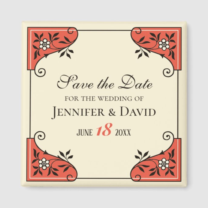 Save the date Elegant floral frame Vintage Magnet