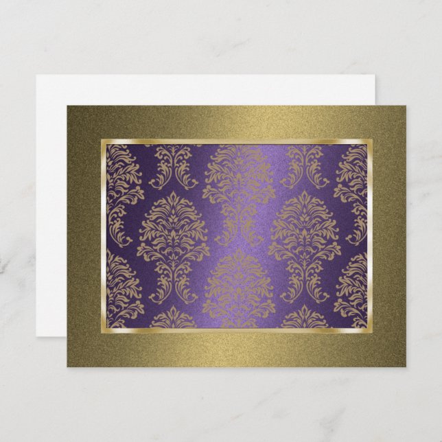 Save the Date Elegant Formal Damask Purple Gold (Front/Back)