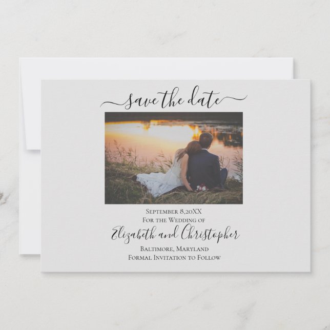 Save The Date Elegant Formal Photo Light Gray  (Front)