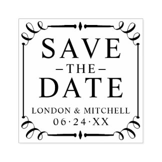 Save the Date Elegant Frame Wedding Monogram Rubber Stamp