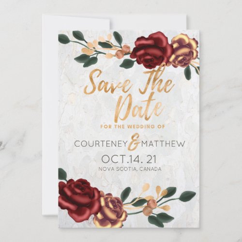 Save the Date _ Elegant Gold and Red Roses Invitation
