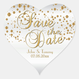 Save the Date   Elegant Gold Confetti Dots Heart Sticker