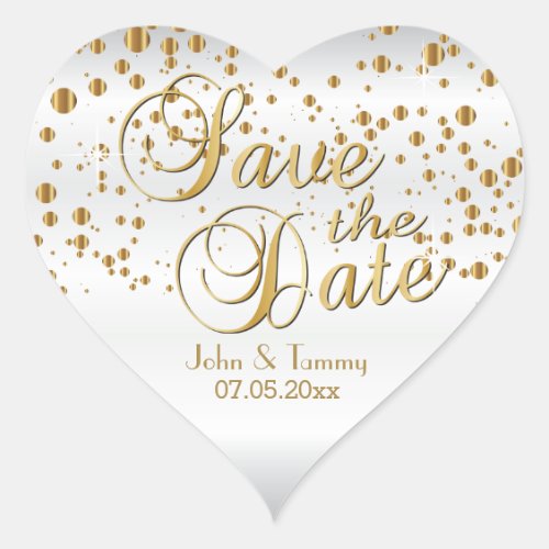 Save the Date  Elegant Gold Confetti Dots Heart Sticker