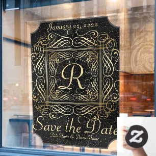 Save the Date Elegant Gold Foil Dots Look Script 1 Window Cling